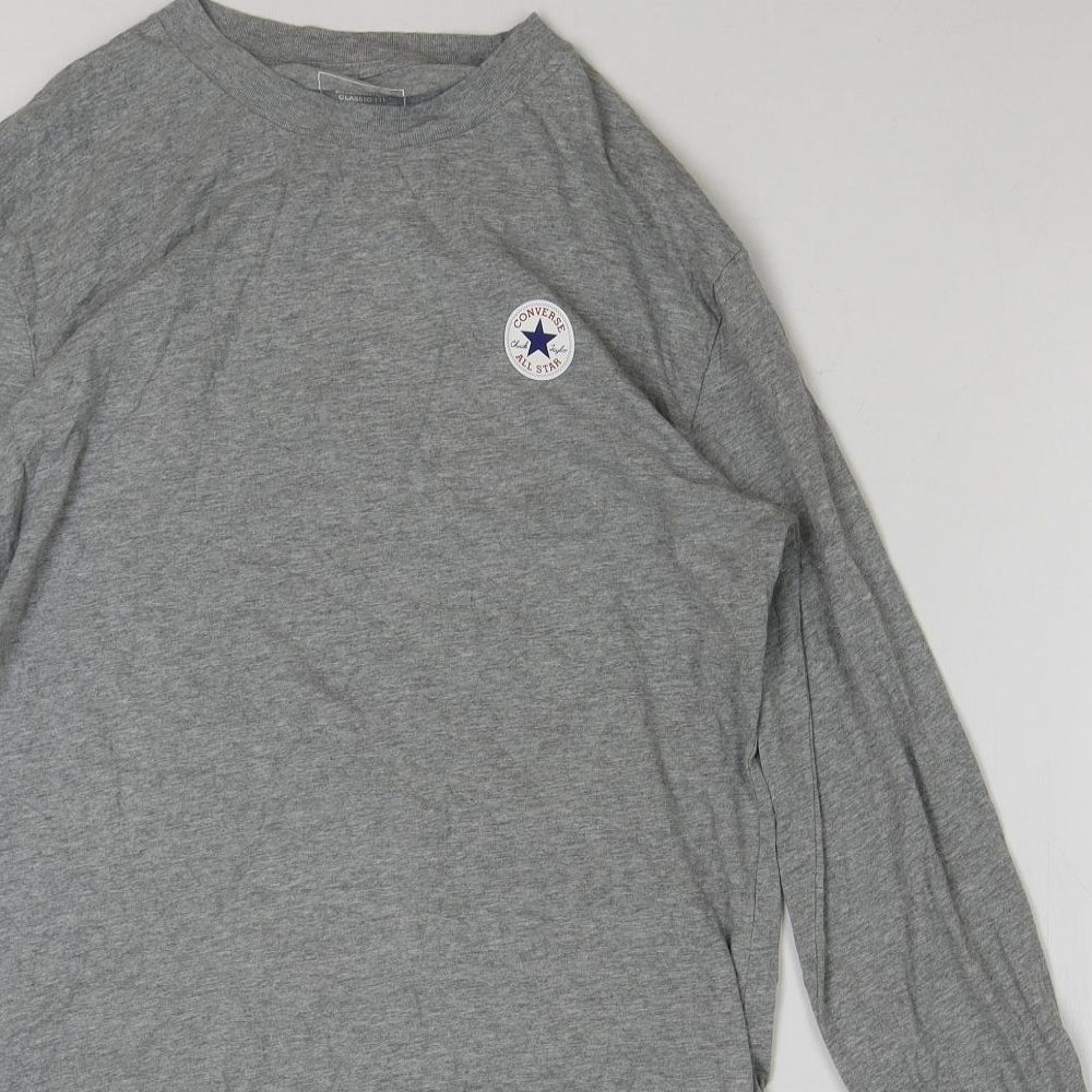 Converse Mens Grey Cotton T-Shirt Size S Round Neck