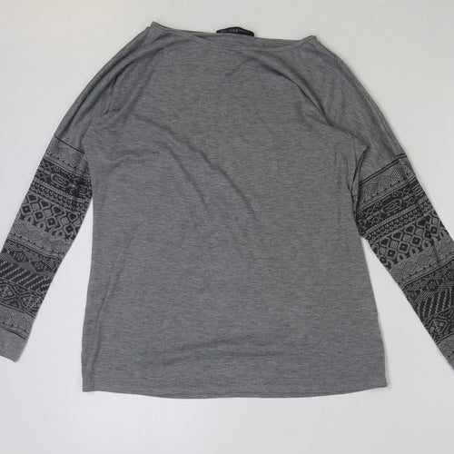 Zanzea Womens Grey Geometric Polyester Basic T-Shirt Size M Scoop Neck