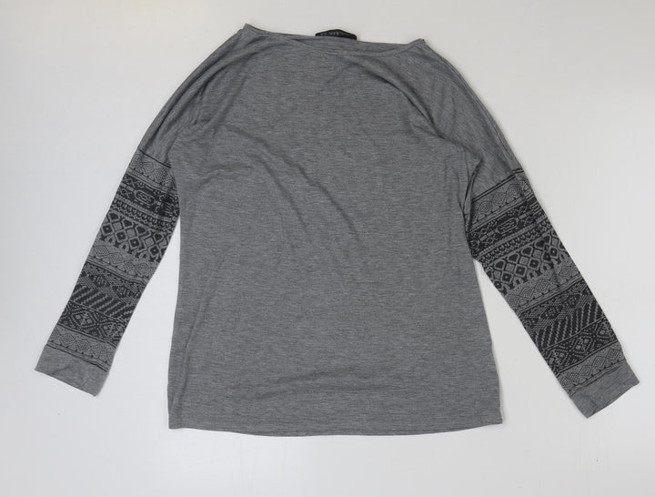 Zanzea Womens Grey Geometric Polyester Basic T-Shirt Size M Scoop Neck