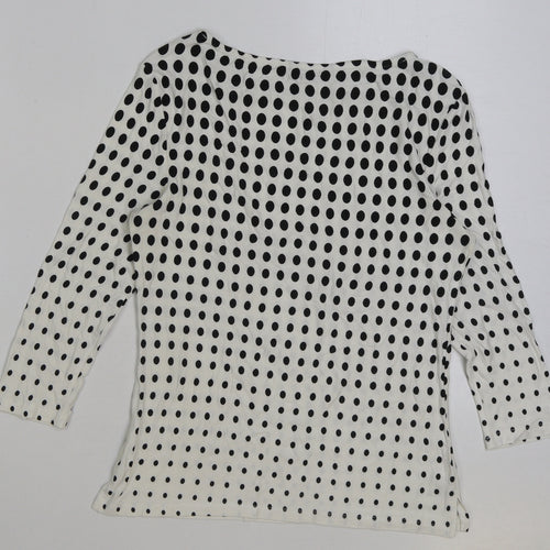 TU Womens White Polka Dot Viscose Basic T-Shirt Size 12 Round Neck