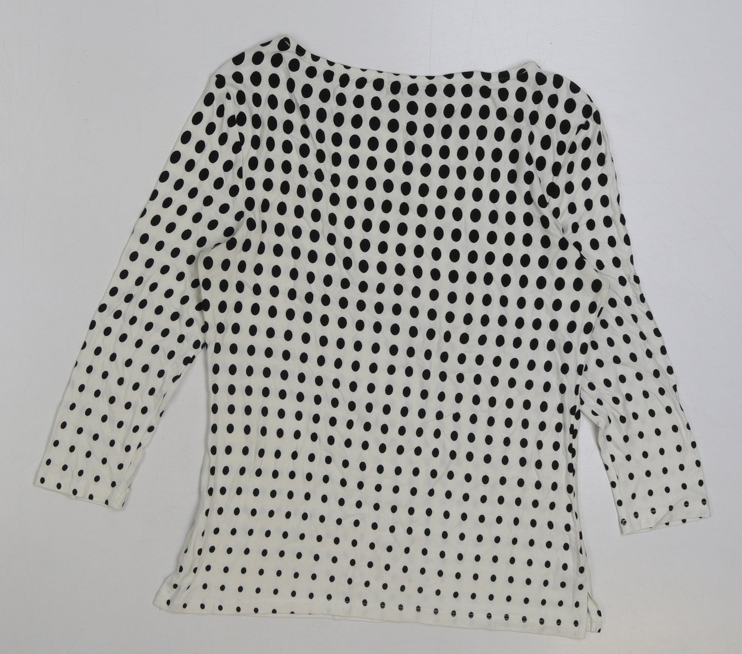 TU Womens White Polka Dot Viscose Basic T-Shirt Size 12 Round Neck