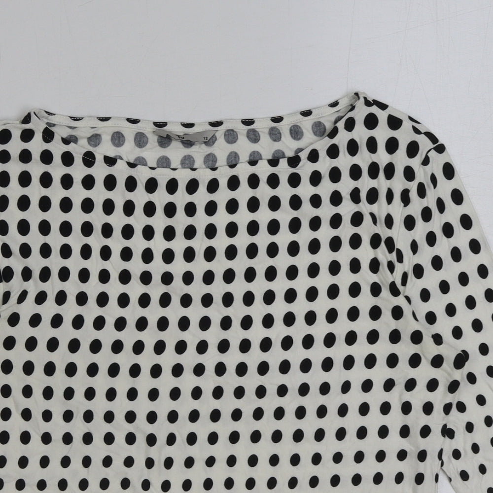TU Womens White Polka Dot Viscose Basic T-Shirt Size 12 Round Neck