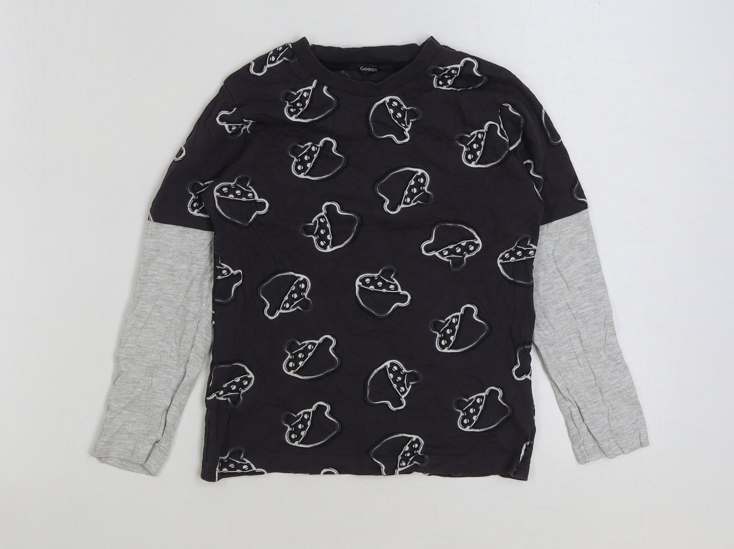 George Boys Grey Cotton Basic T-Shirt Size 6-7 Years Round Neck Pullover - Acorn