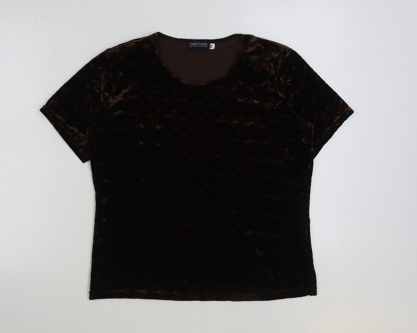 twotone Womens Brown Polyester Basic T-Shirt Size 16 Round Neck
