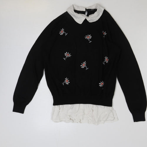 George Womens Black Floral Acrylic Basic T-Shirt Size 16 Collared