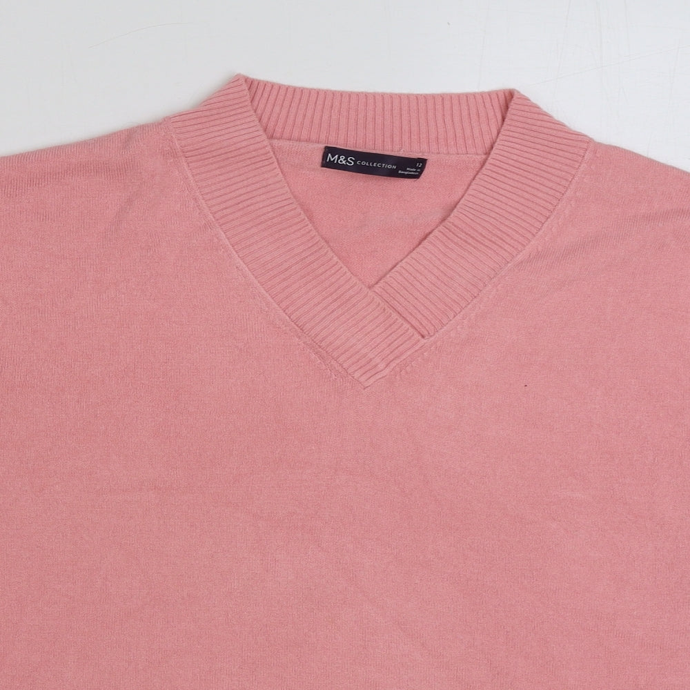 Marks and Spencer Womens Pink V-Neck Acrylic Pullover Jumper Size 12