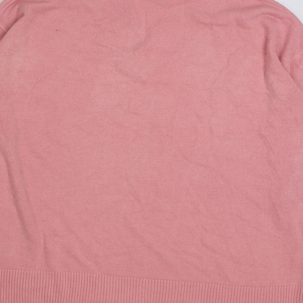 Marks and Spencer Womens Pink V-Neck Acrylic Pullover Jumper Size 12