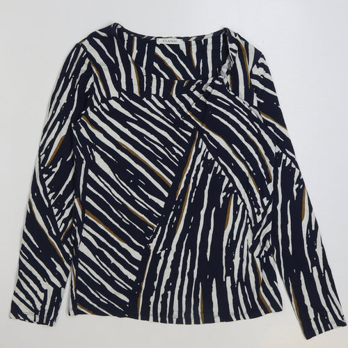 Marks and Spencer Womens Blue Geometric Viscose Basic T-Shirt Size 8 Scoop Neck