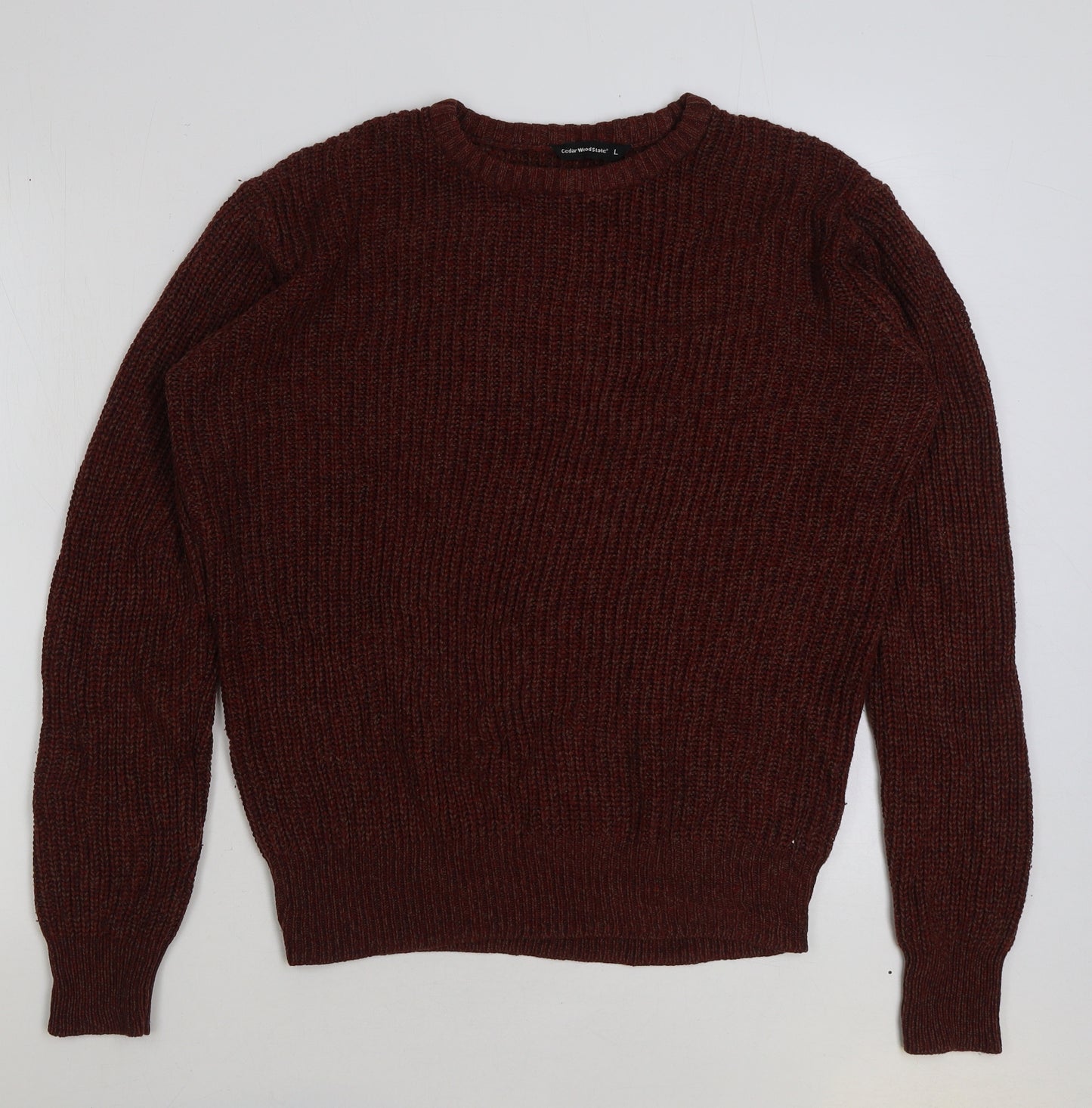 Cedar Wood State Mens Brown Round Neck Acrylic Pullover Jumper Size L