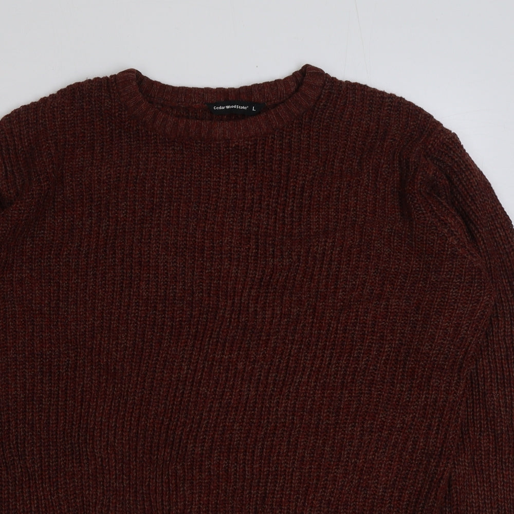 Cedar Wood State Mens Brown Round Neck Acrylic Pullover Jumper Size L