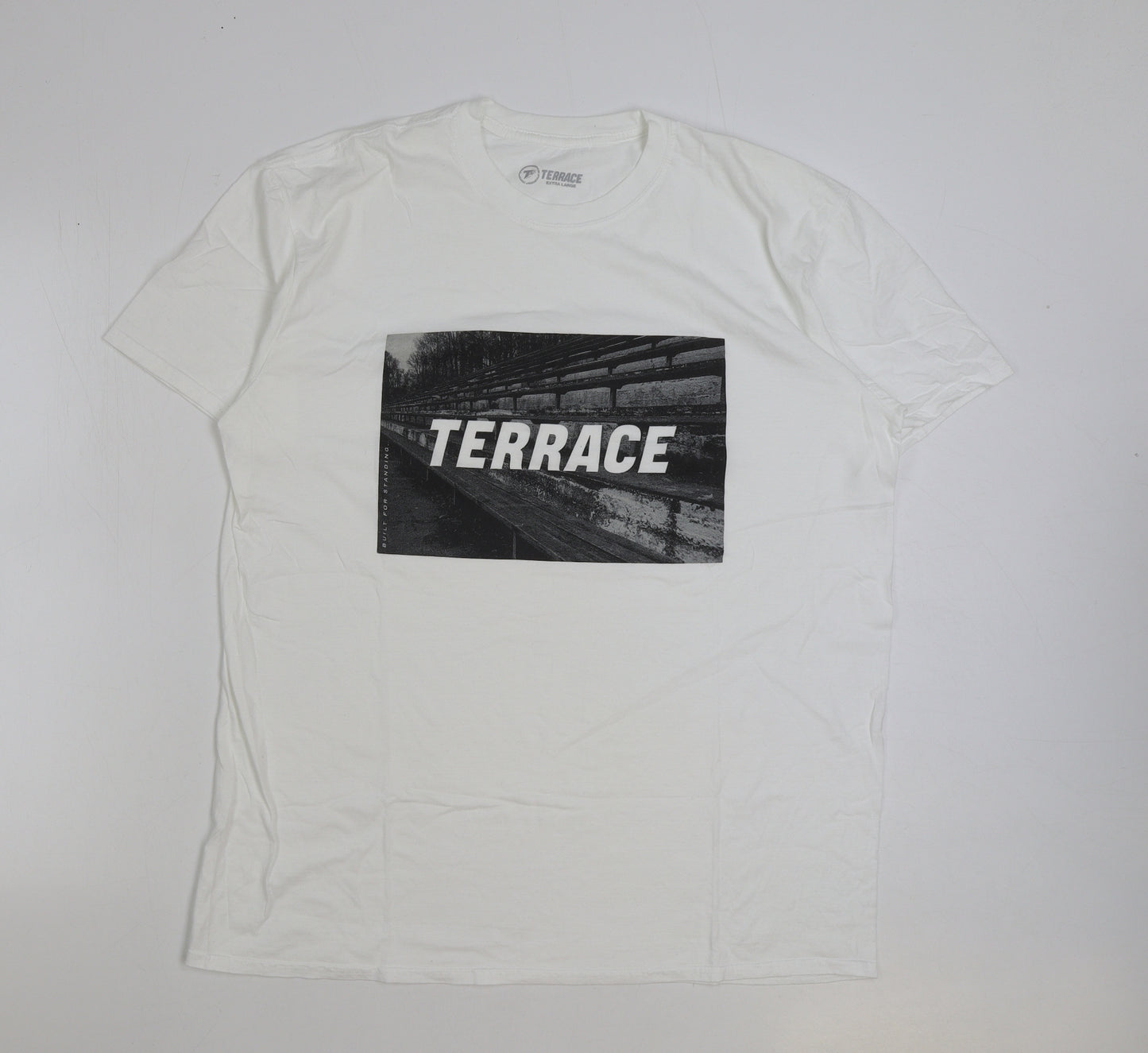 Terrace Mens White Polyester T-Shirt Size XL Round Neck