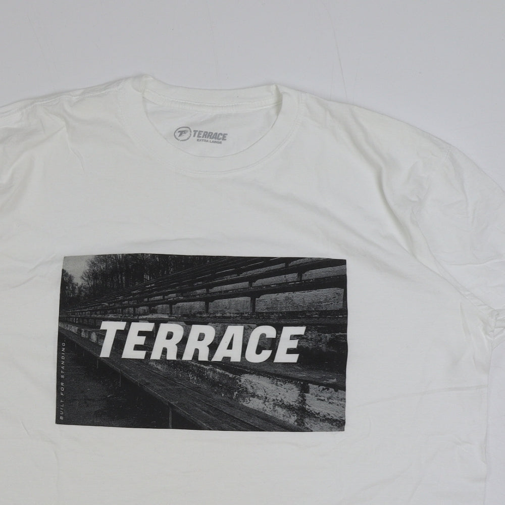Terrace Mens White Polyester T-Shirt Size XL Round Neck