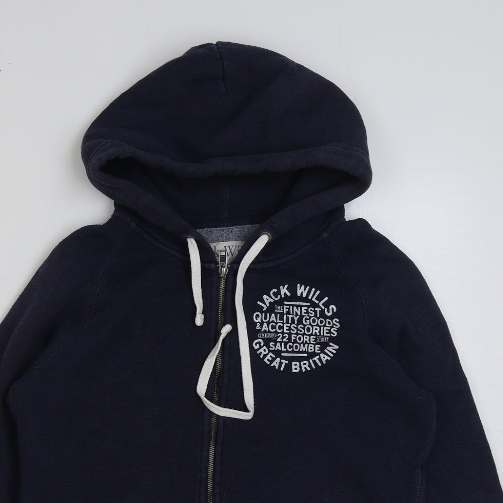 Jack Wills Womens Blue Polyester Full Zip Hoodie Size 14 Zip