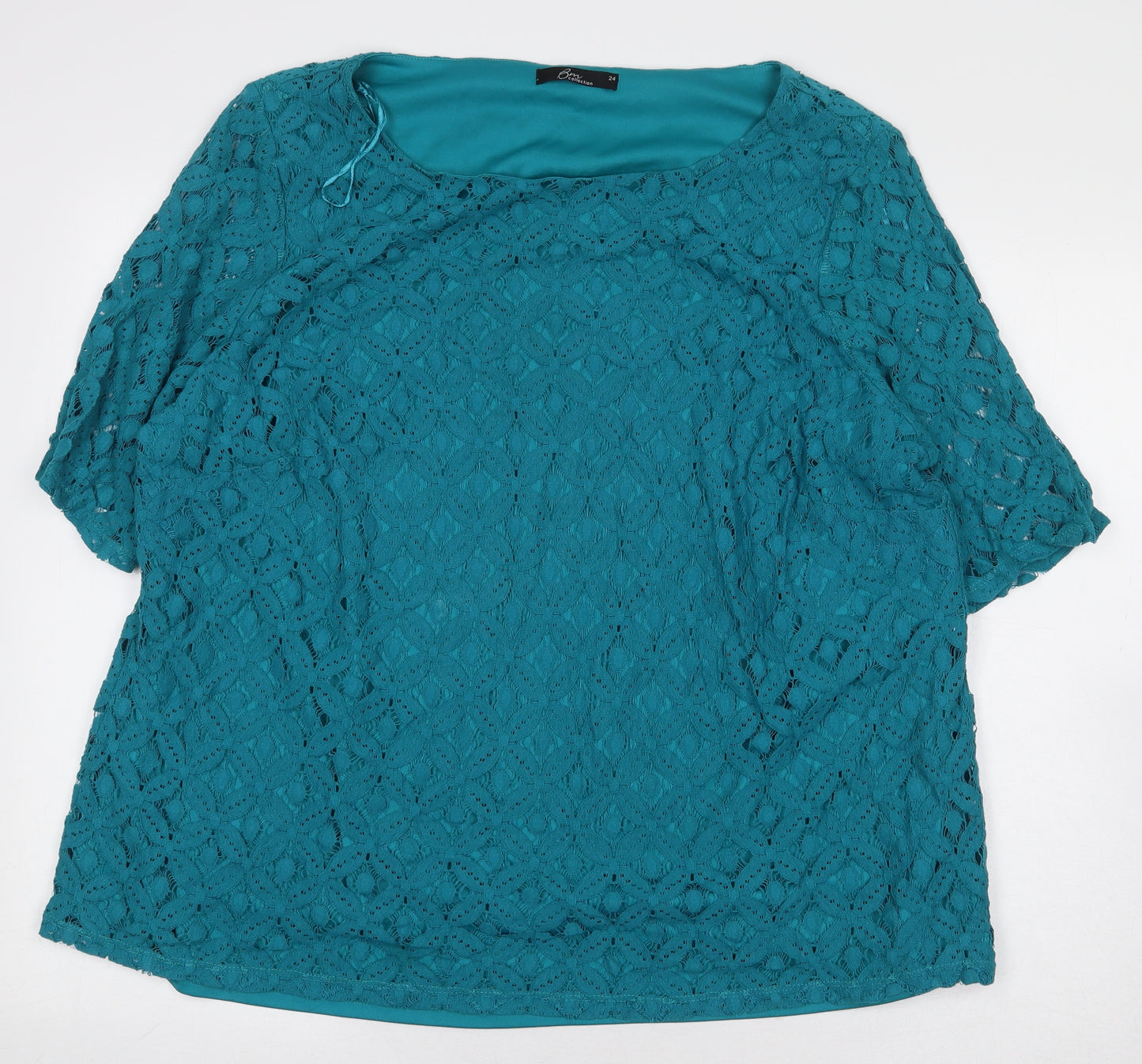 Bonmarché Womens Green Floral Cotton Basic Blouse Size 24 Boat Neck