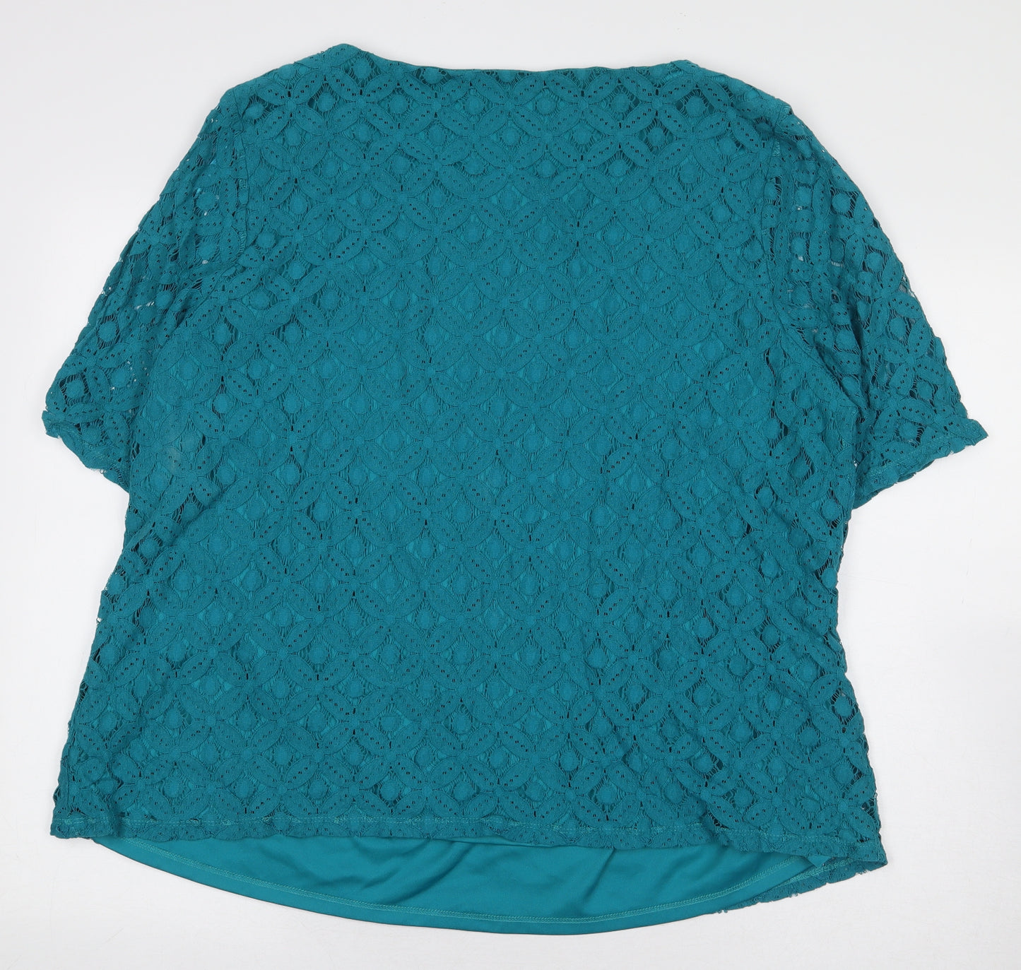 Bonmarché Womens Green Floral Cotton Basic Blouse Size 24 Boat Neck