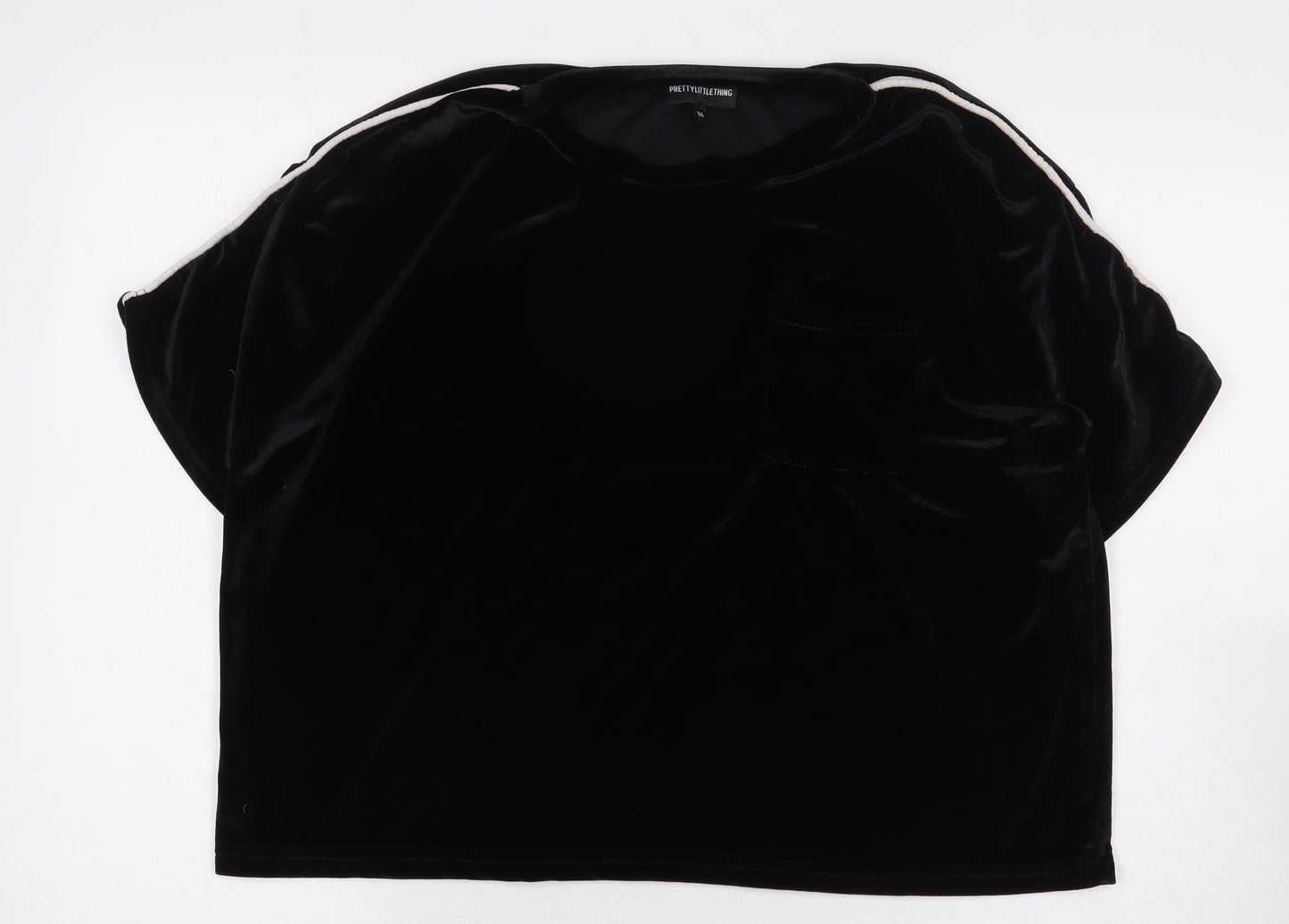 PRETTYLITTLETHING Womens Black Cotton Basic T-Shirt Size M Round Neck - Stripe Detail