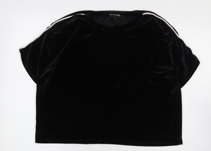 PRETTYLITTLETHING Womens Black Cotton Basic T-Shirt Size M Round Neck - Stripe Detail