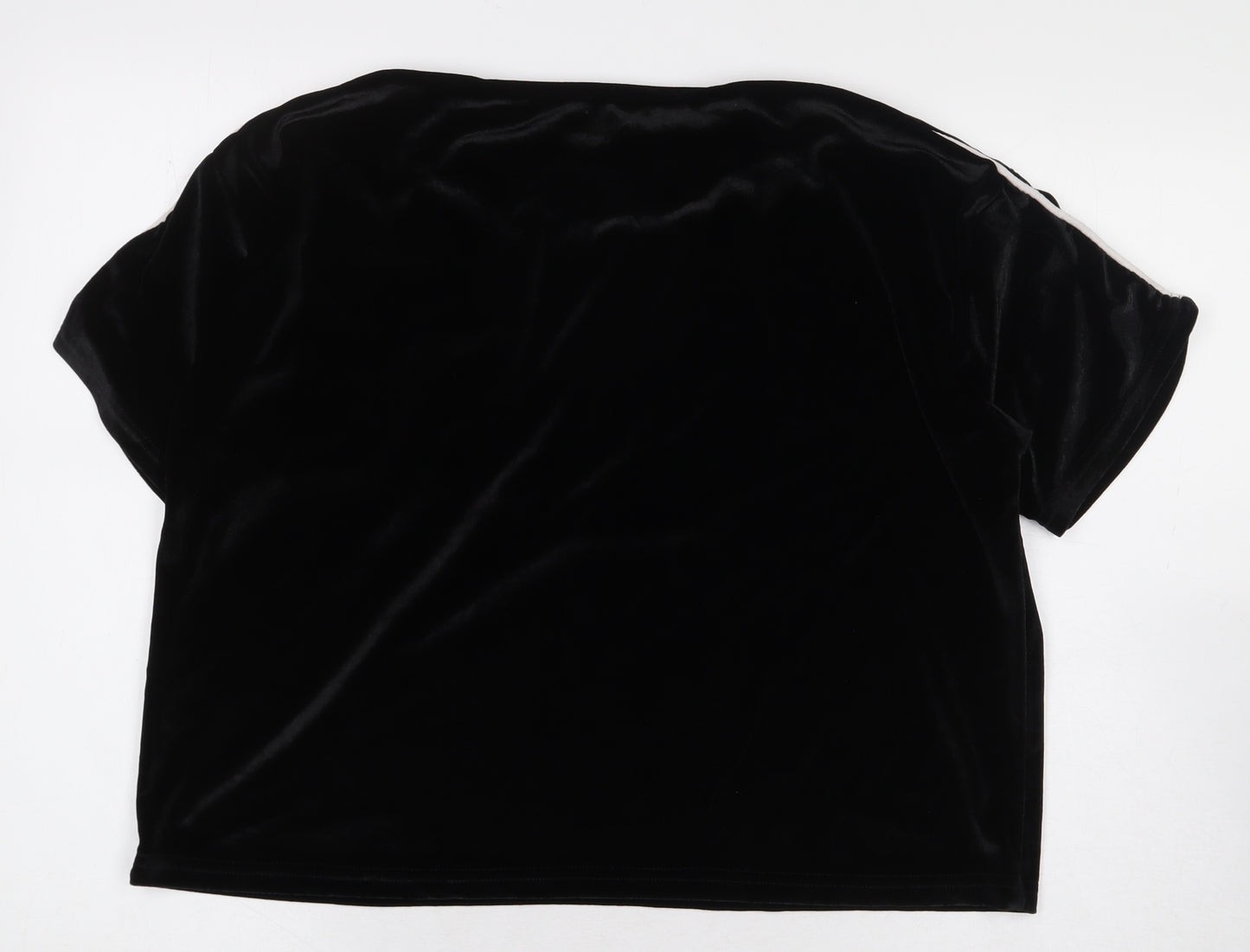 PRETTYLITTLETHING Womens Black Cotton Basic T-Shirt Size M Round Neck - Stripe Detail