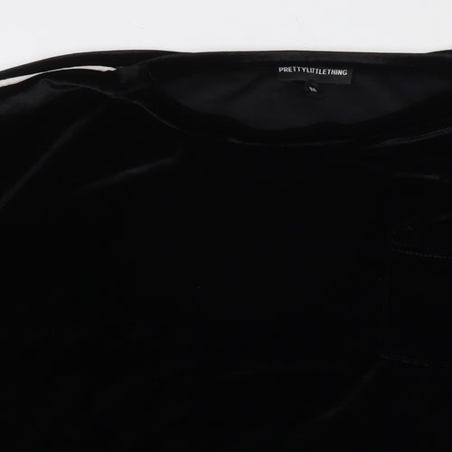 PRETTYLITTLETHING Womens Black Cotton Basic T-Shirt Size M Round Neck - Stripe Detail