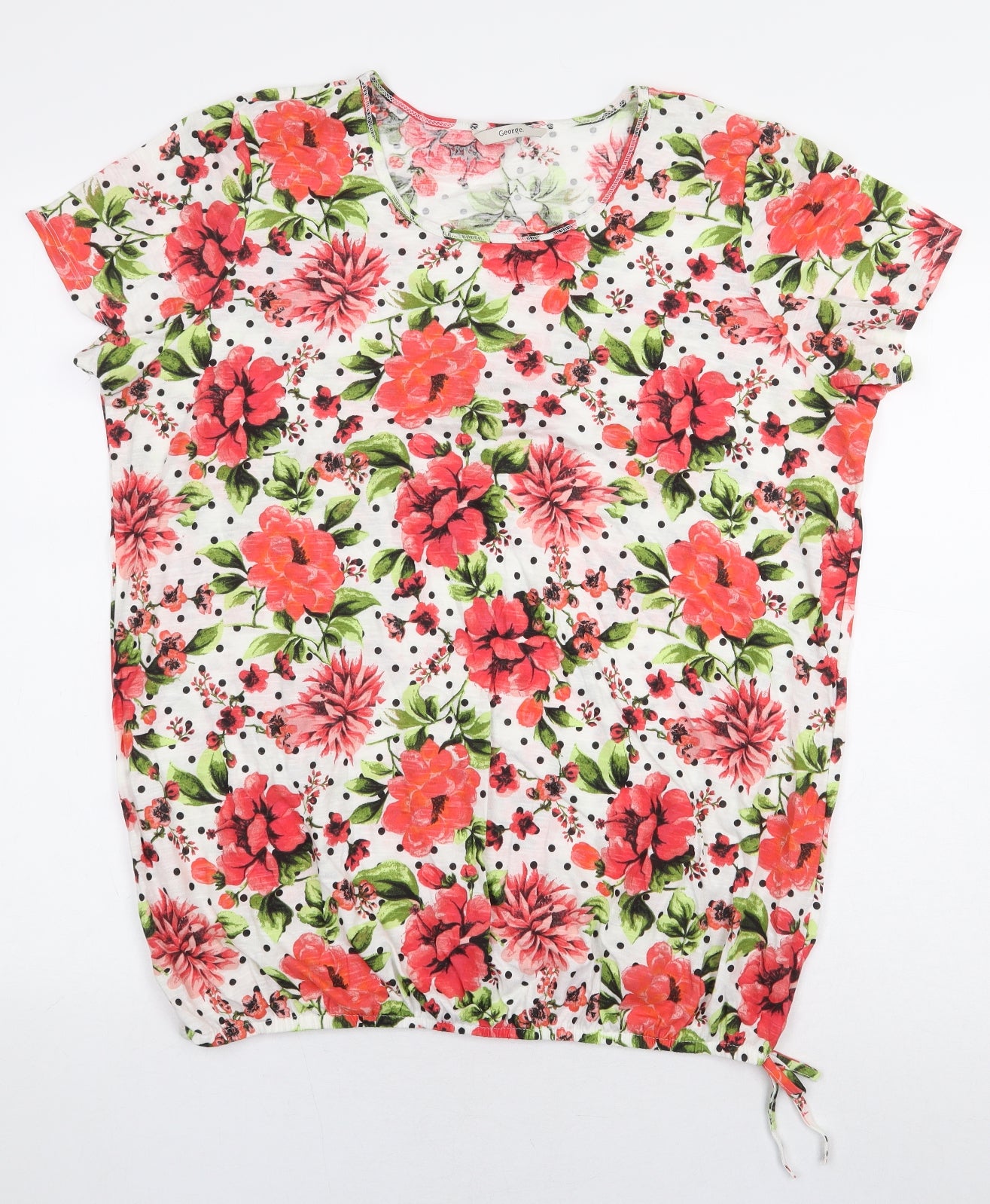 George Womens White Floral 100% Cotton Basic Blouse Size 16 Scoop Neck