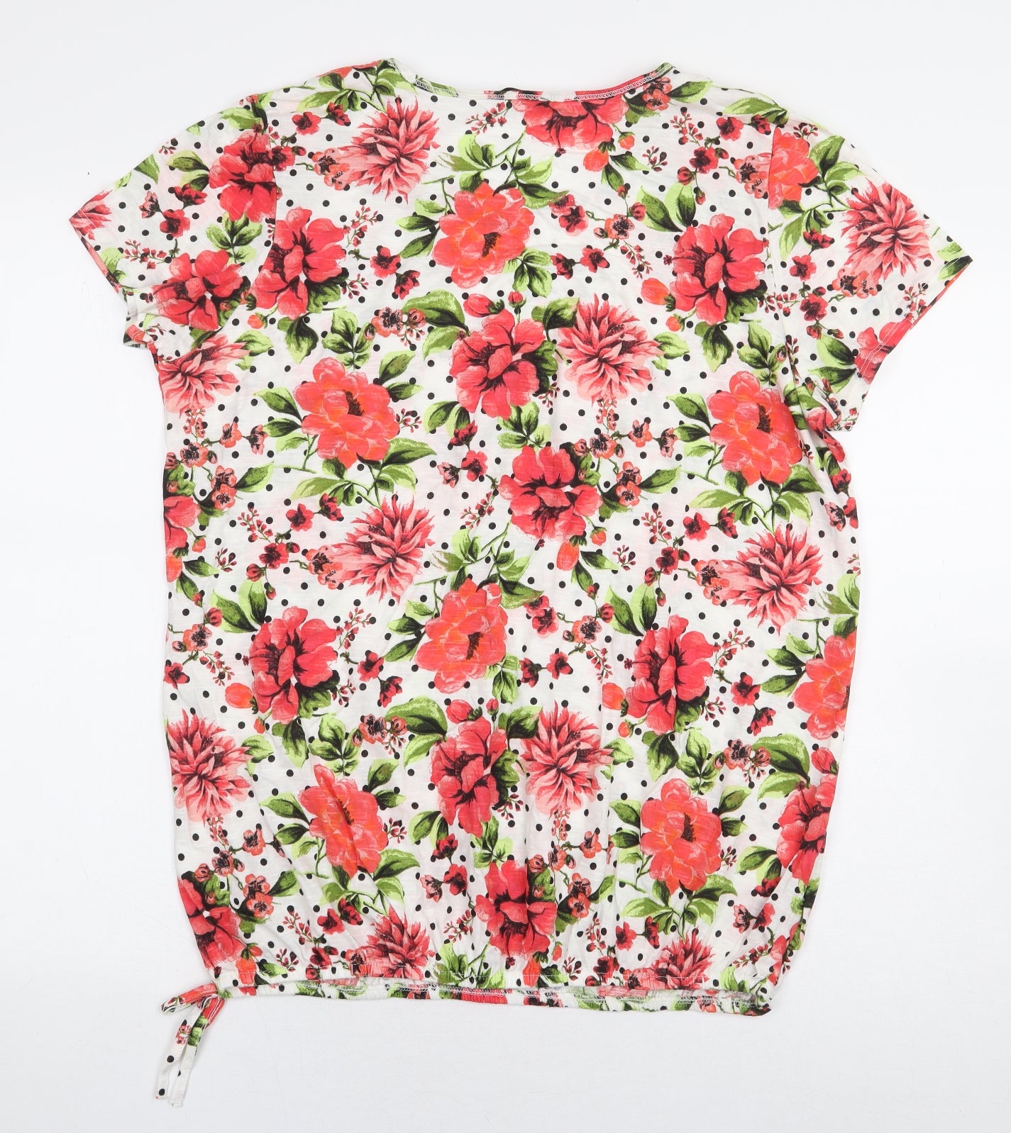 George Womens White Floral 100% Cotton Basic Blouse Size 16 Scoop Neck