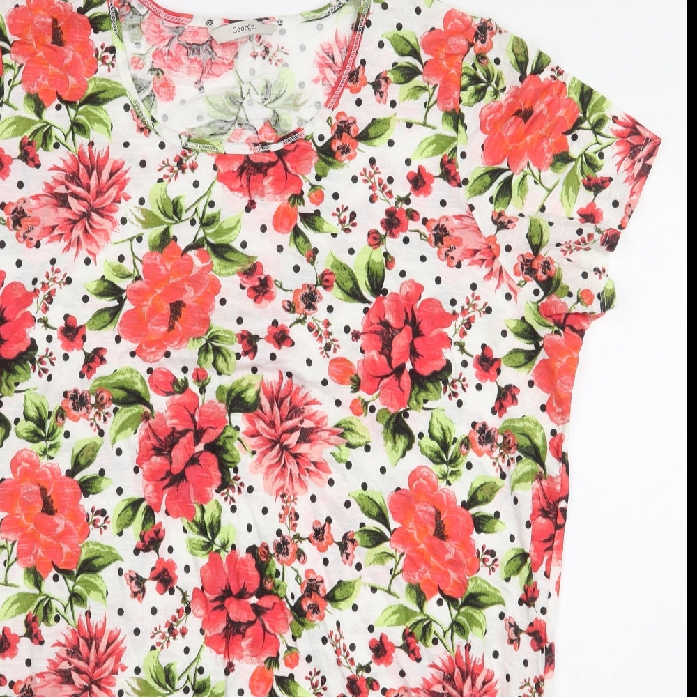 George Womens White Floral 100% Cotton Basic Blouse Size 16 Scoop Neck