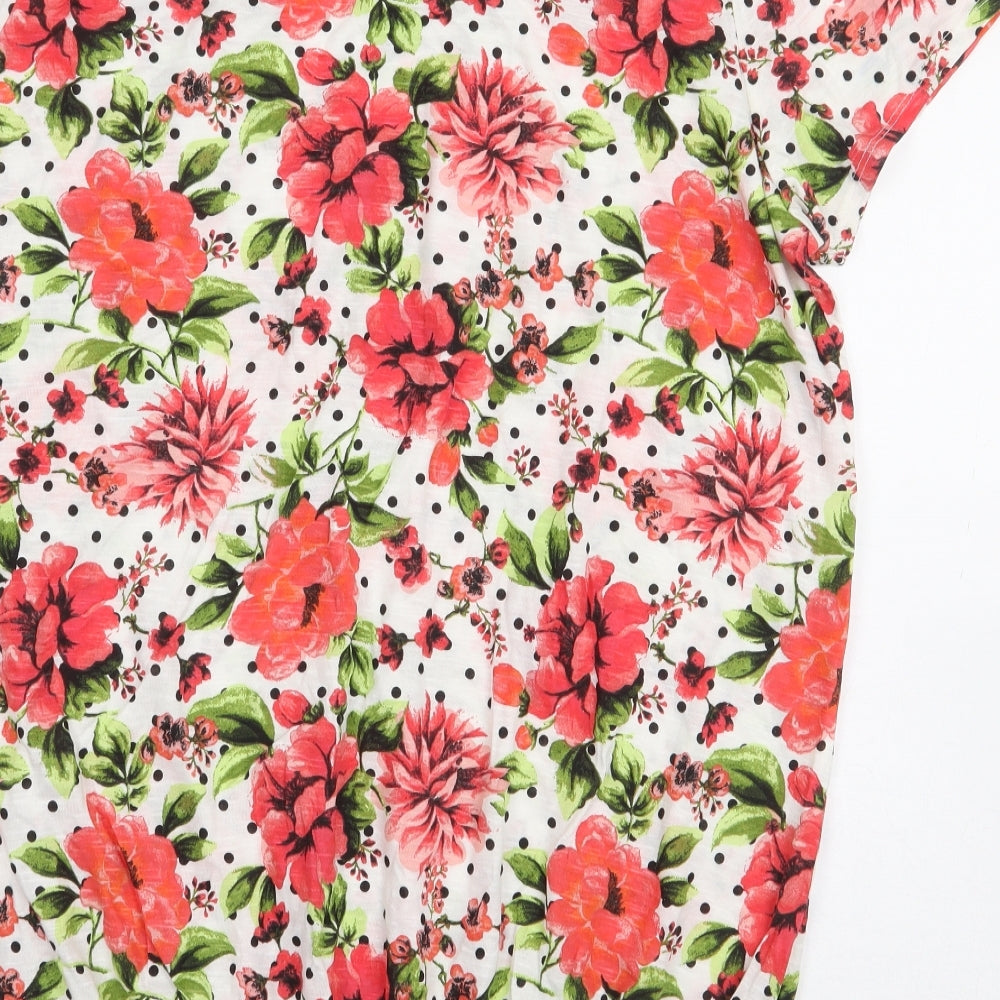 George Womens White Floral 100% Cotton Basic Blouse Size 16 Scoop Neck