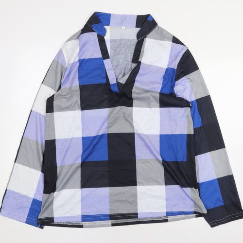 Preworn Womens Multicoloured Check Cotton Basic Blouse Size 2XL V-Neck
