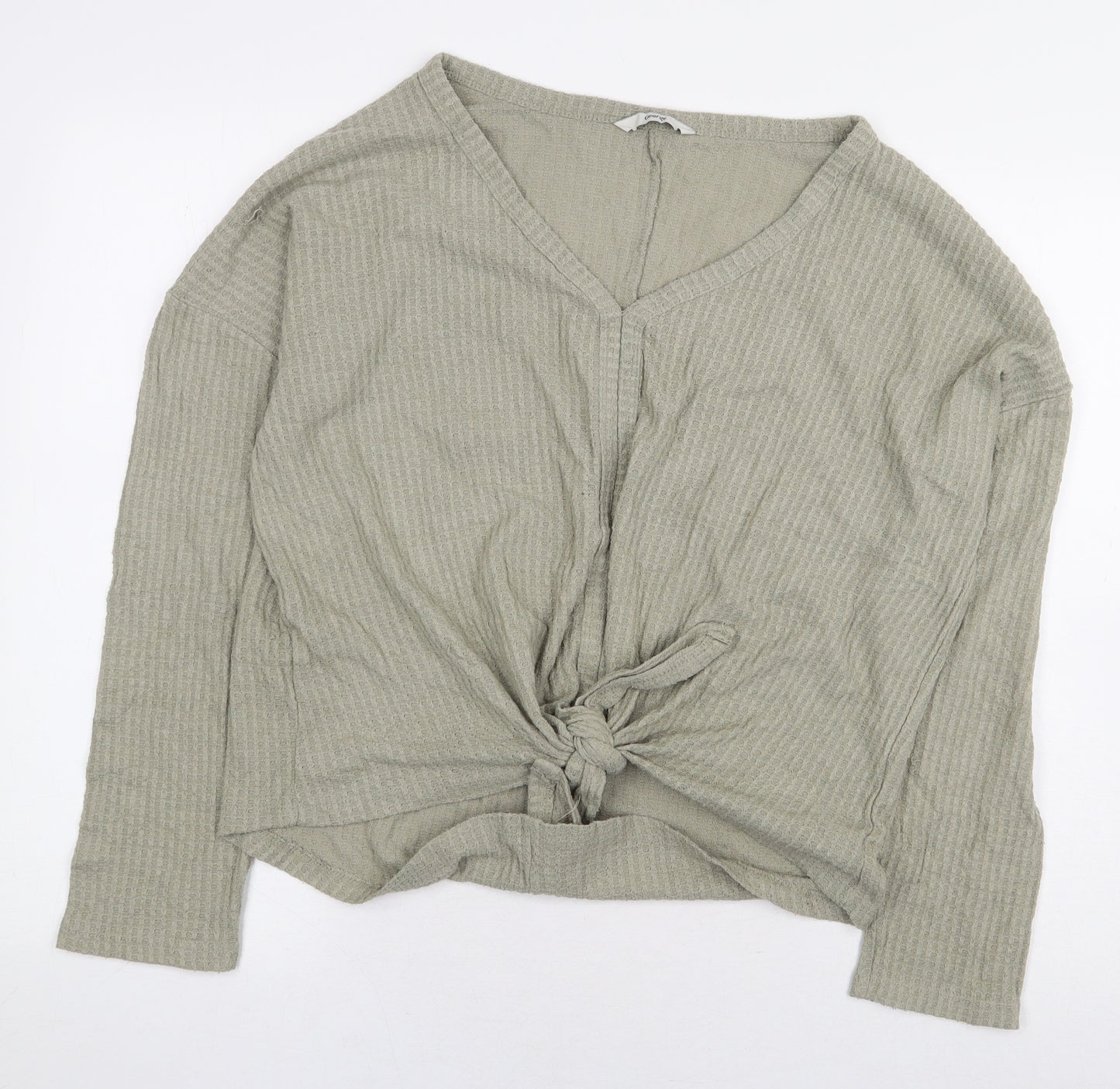 George Womens Green Polyester Basic Blouse Size 12 V-Neck - Waffle Texture