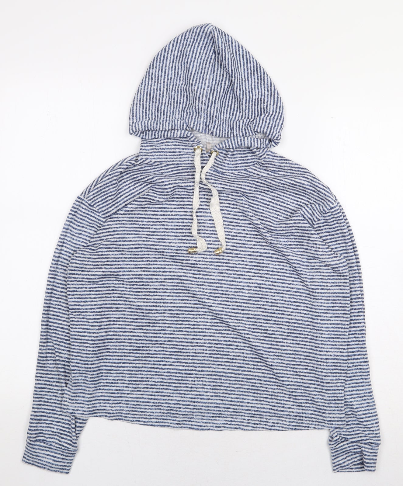 George Womens Blue Striped Polyester Pullover Hoodie Size 8 Pullover