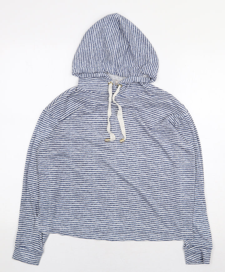 George Womens Blue Striped Polyester Pullover Hoodie Size 8 Pullover