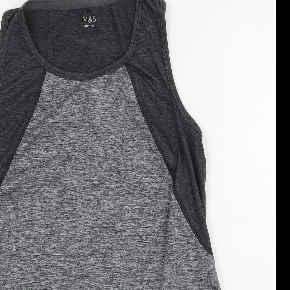 Marks and Spencer Womens Grey Colourblock Polyester Basic Tank Size 14 Scoop Neck Pullover