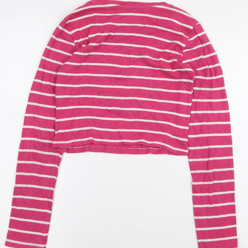 Miss E-Vie Girls Pink Striped Cotton Cropped T-Shirt Size 13-14 Years Round Neck Pullover