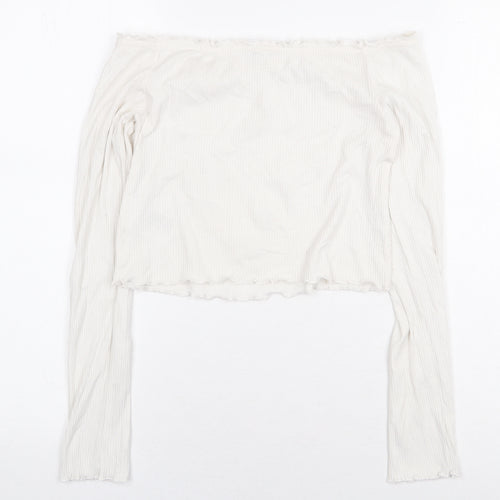 H&M Womens White Cotton Cropped Blouse Size S Off the Shoulder - Ribbed