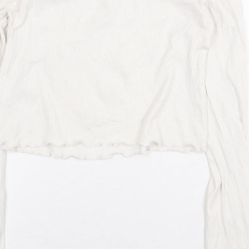 H&M Womens White Cotton Cropped Blouse Size S Off the Shoulder - Ribbed