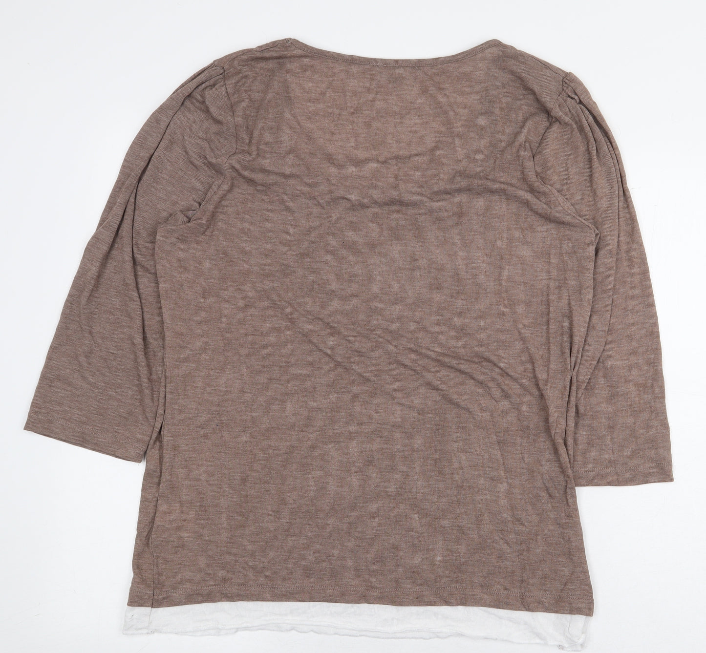 Soon Womens Brown Polyester Basic T-Shirt Size 18 Scoop Neck - Butterflies