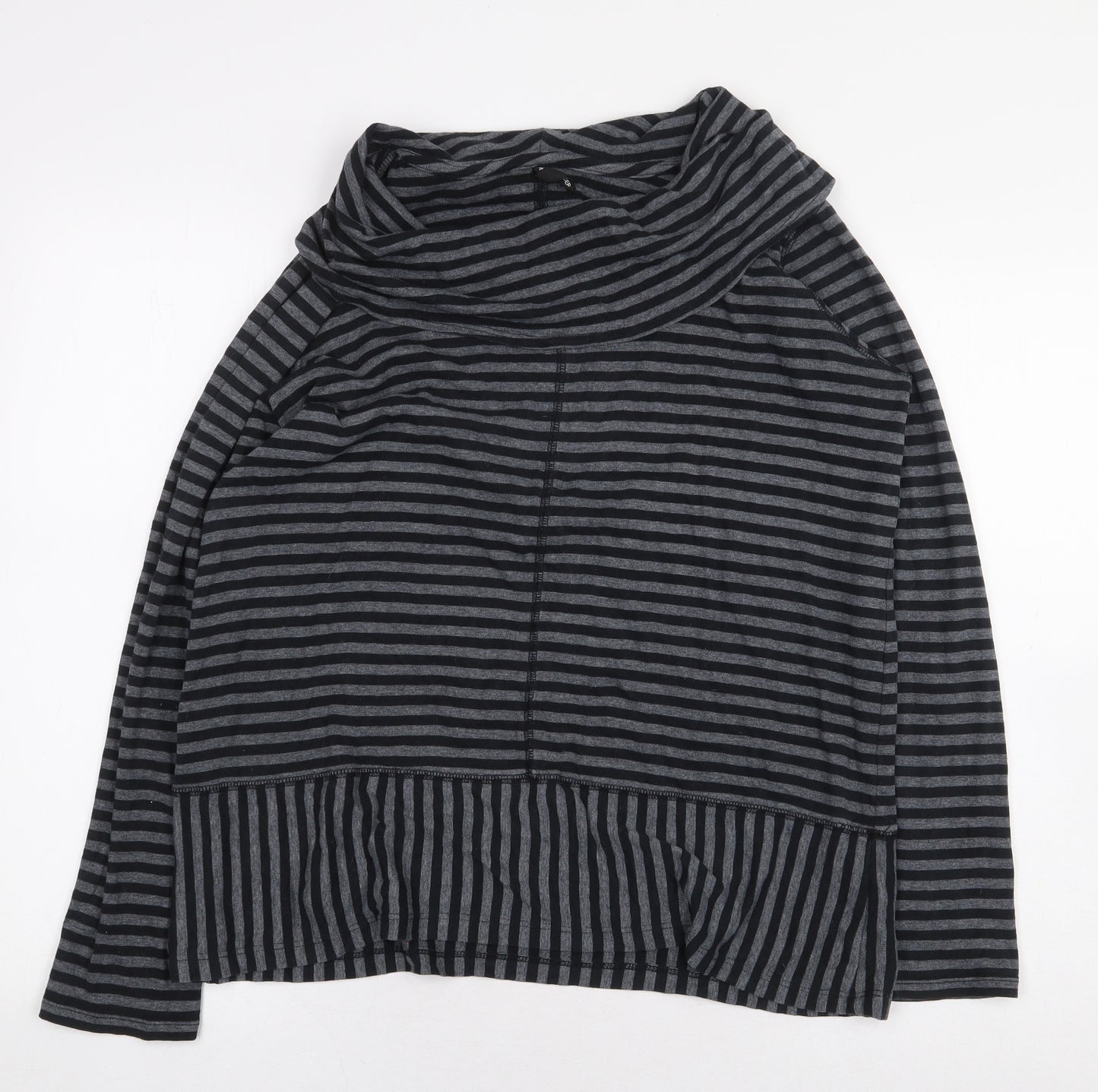 Marks and Spencer Womens Grey Striped Cotton Basic T-Shirt Size 18 Roll Neck