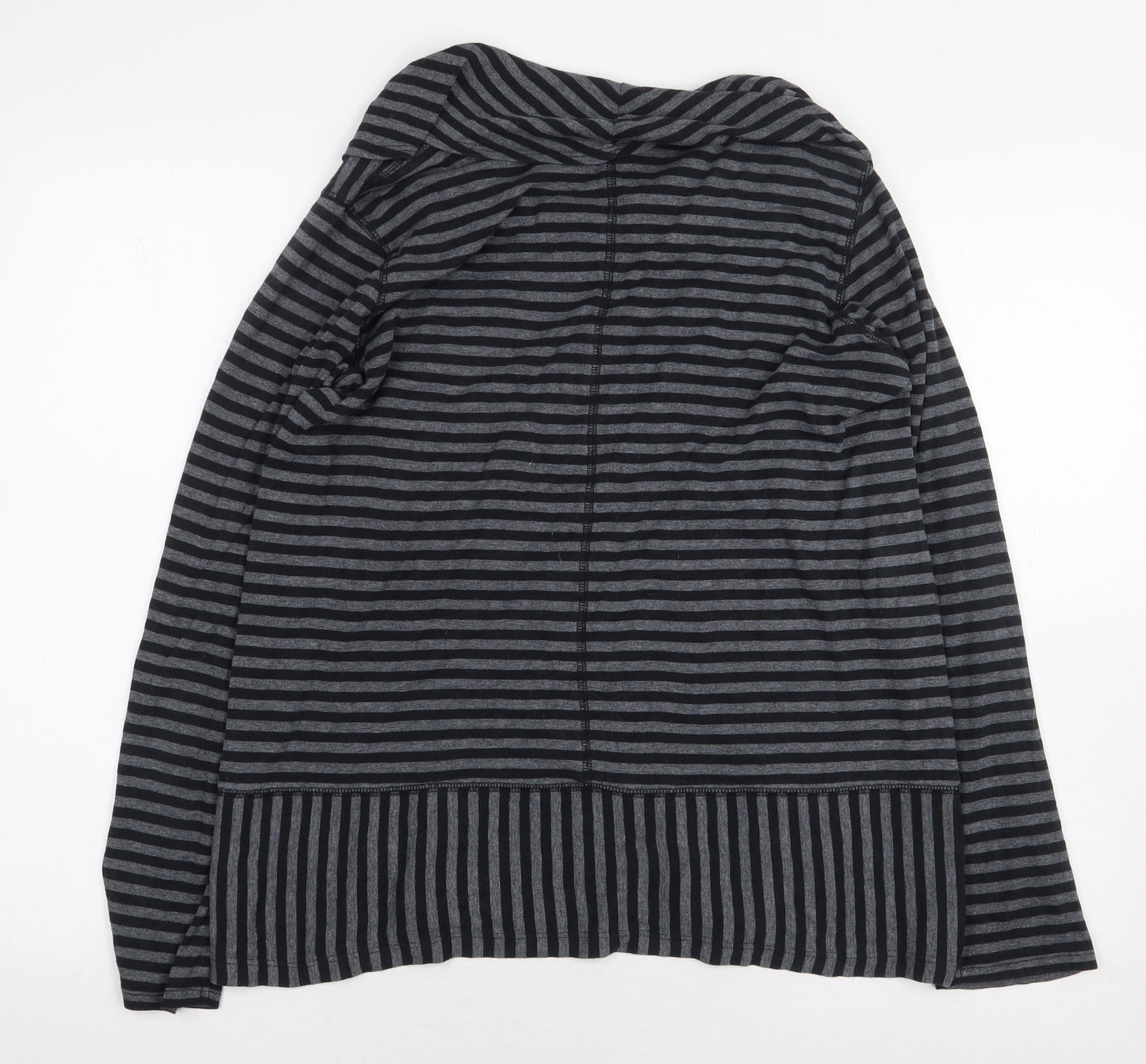 Marks and Spencer Womens Grey Striped Cotton Basic T-Shirt Size 18 Roll Neck