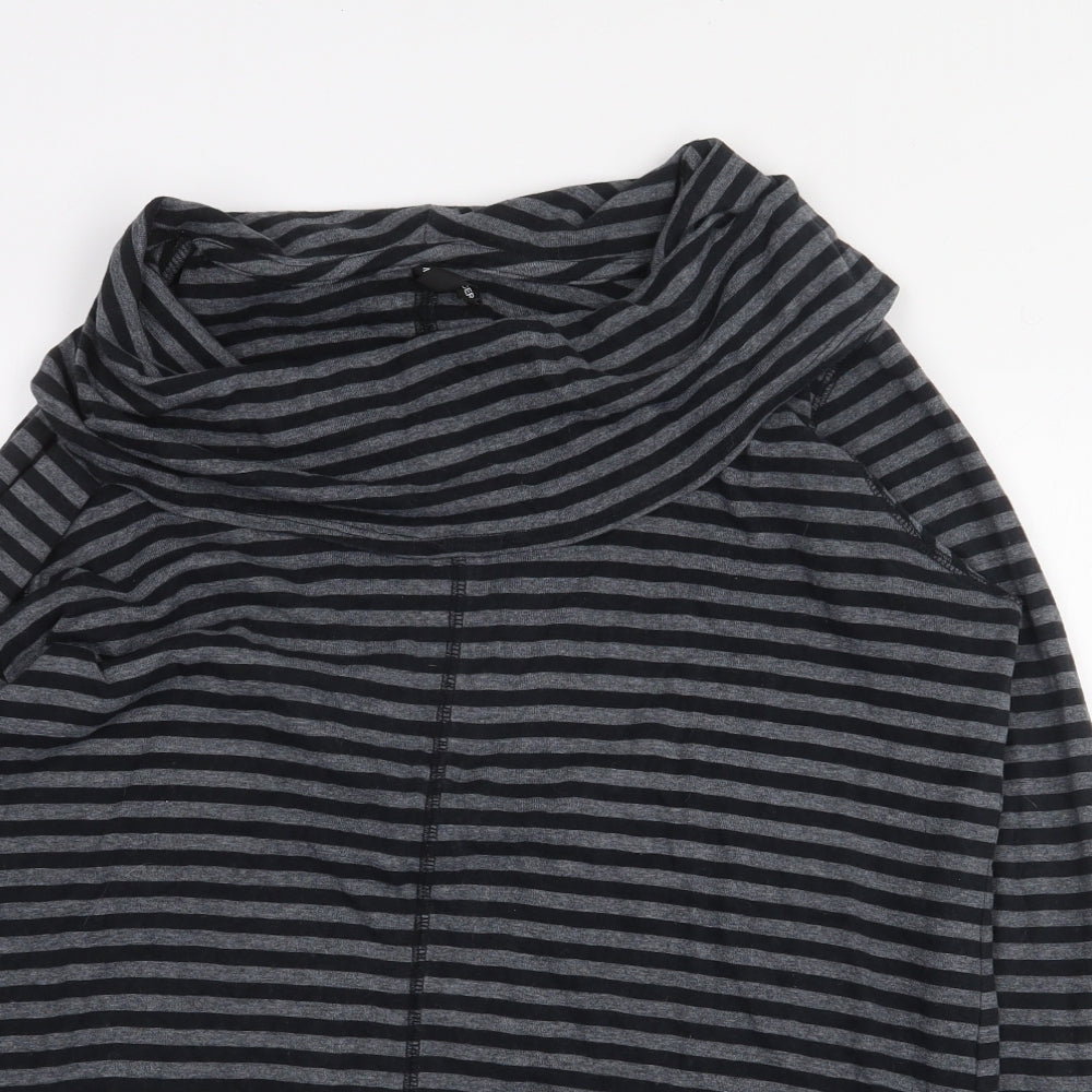 Marks and Spencer Womens Grey Striped Cotton Basic T-Shirt Size 18 Roll Neck
