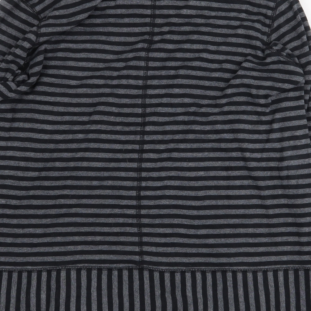Marks and Spencer Womens Grey Striped Cotton Basic T-Shirt Size 18 Roll Neck