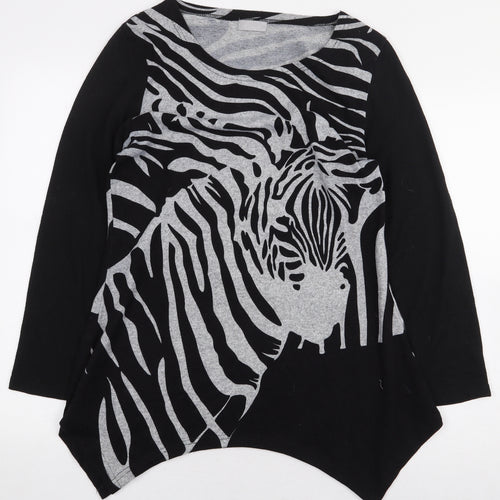 CMD Womens Black Animal Print Polyester Pullover Size M Pullover - Zebra Print