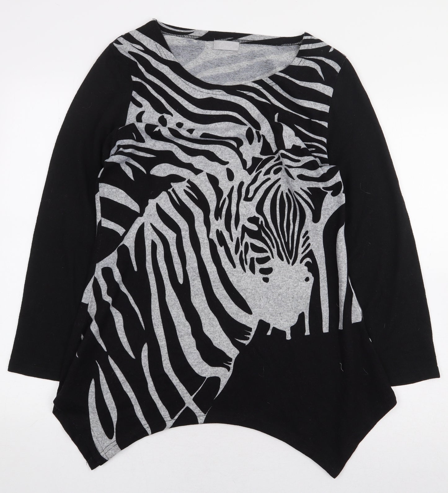 CMD Womens Black Animal Print Polyester Pullover Size M Pullover - Zebra Print