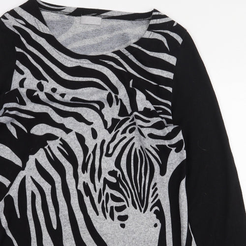 CMD Womens Black Animal Print Polyester Pullover Size M Pullover - Zebra Print