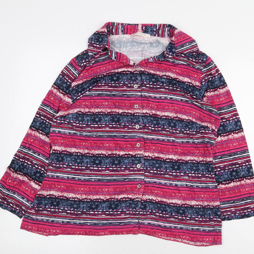 Anna Rose Womens Pink Geometric Viscose Basic Button-Up Size L Collared