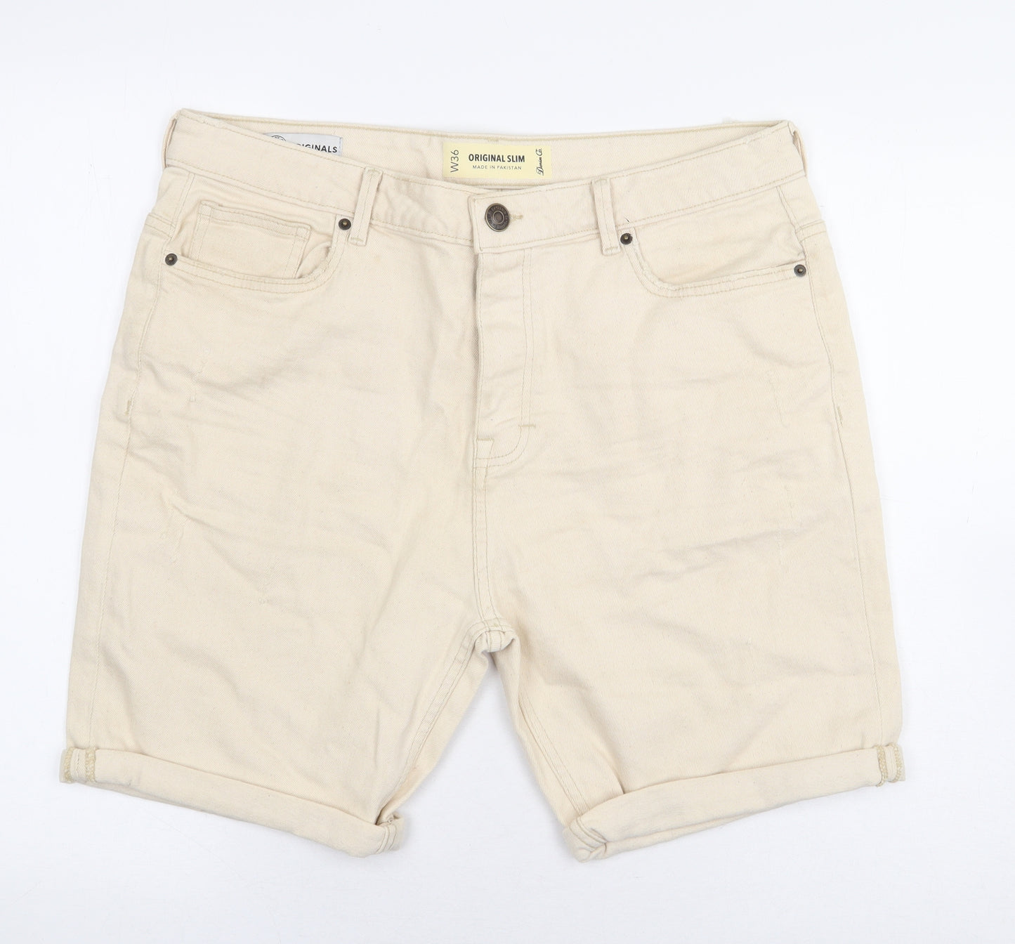 Denim & Co. Mens Beige Cotton Cargo Shorts Size 36 in L8 in Regular Zip