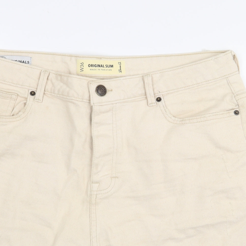 Denim & Co. Mens Beige Cotton Cargo Shorts Size 36 in L8 in Regular Zip