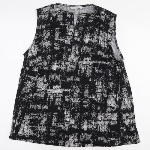 Pebble BayBLA Womens Black Geometric Polyester Basic Tank Size 12 V-Neck