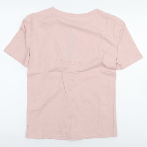 Eight Paris Womens Pink 100% Cotton Basic T-Shirt Size S Round Neck - Lace Up Detail