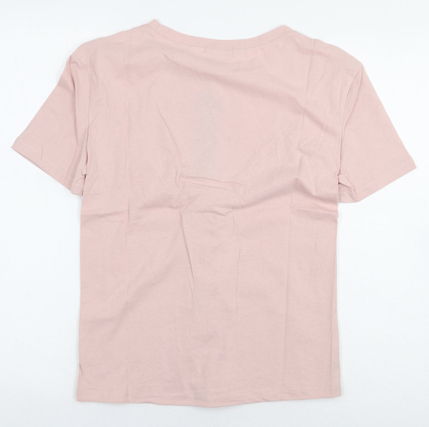 Eight Paris Womens Pink 100% Cotton Basic T-Shirt Size S Round Neck - Lace Up Detail