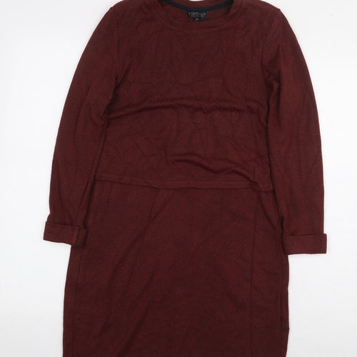 Topshop Womens Brown Acrylic A-Line Size 8 Round Neck Pullover - Back Slit